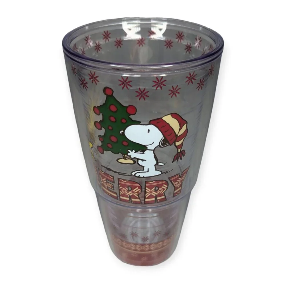 Tervis USA Peanuts Snoopy & Woodstock Merry Christmas Tree 24 oz Tumbler No Lid